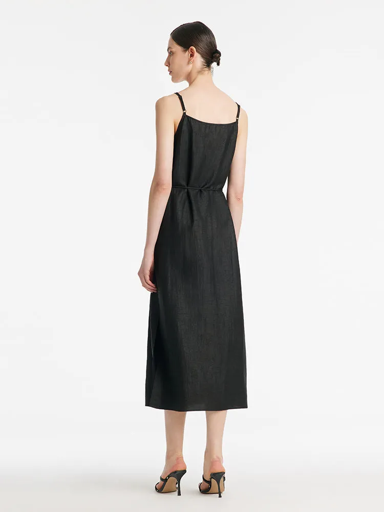 18 Momme Xiang Yun Silk Women Spaghetti Strap Maxi Dress With 3D Rose Belt