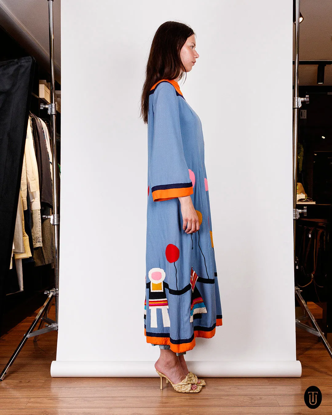 1970s Malcolm Starr Felt Appliqué Maxi Dress S