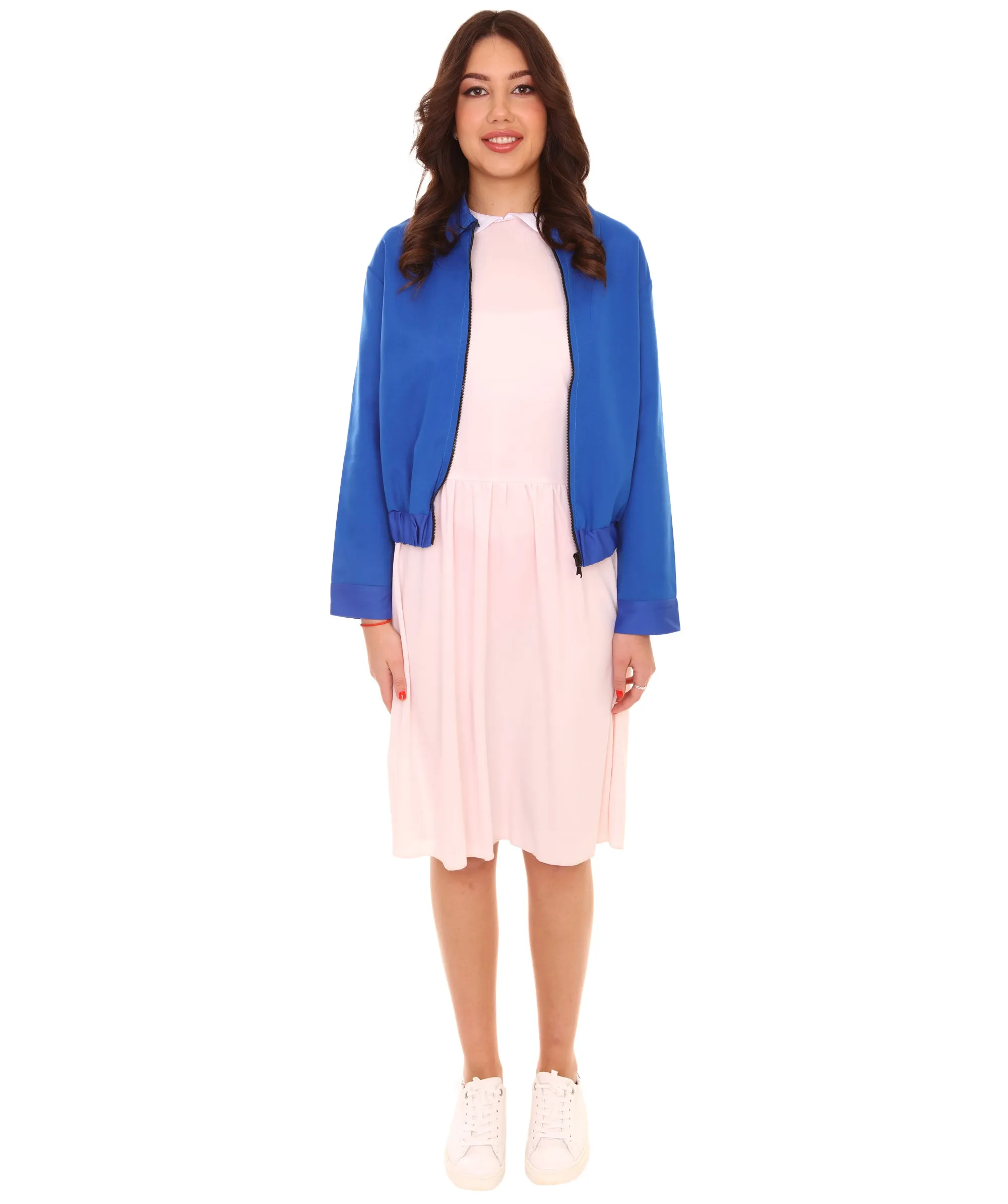 Adult Women's Stranger Jacket and Dress TV/Movie Costume,Blue & Pink Halloween Costume