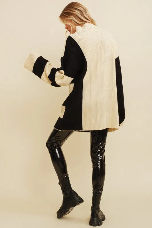 Black/Cream 2 Tone Ribbed Sweater