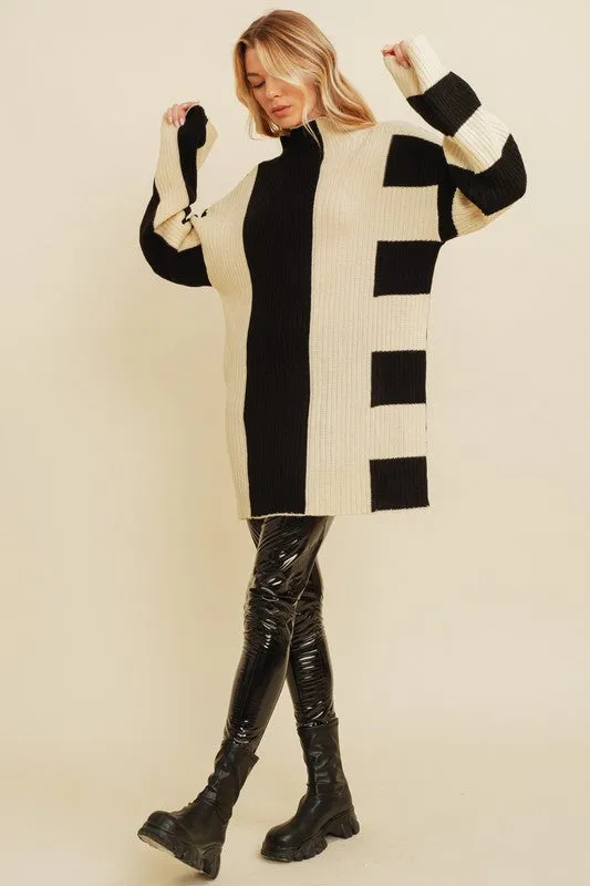 Black/Cream 2 Tone Ribbed Sweater