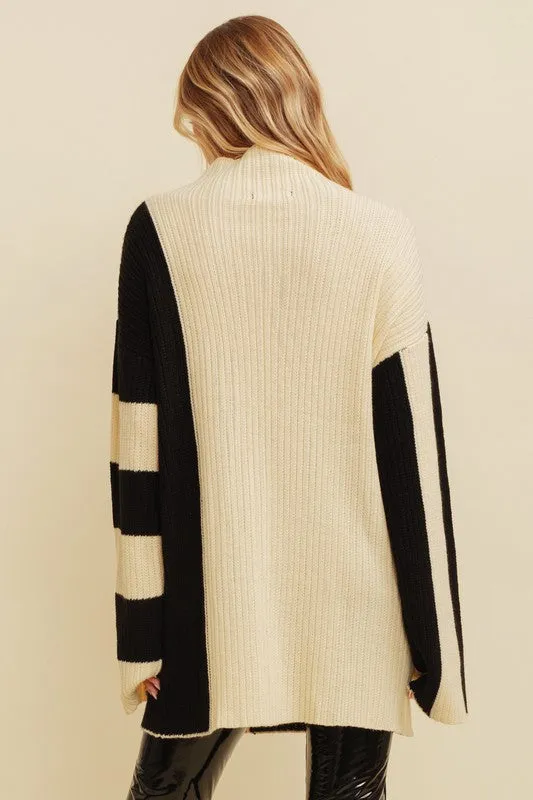 Black/Cream 2 Tone Ribbed Sweater