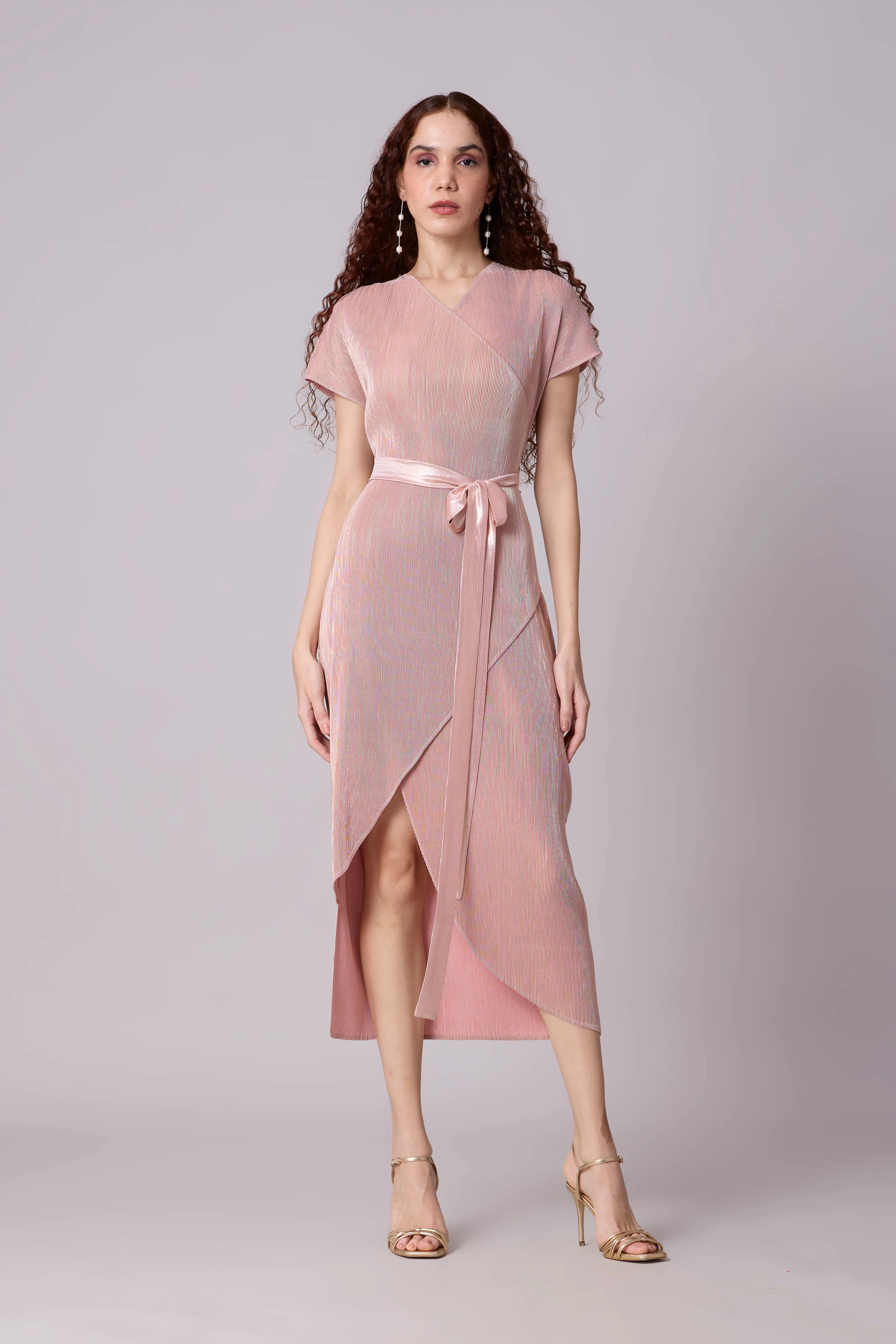 Delphi Overlap Dress - Pink & Gold