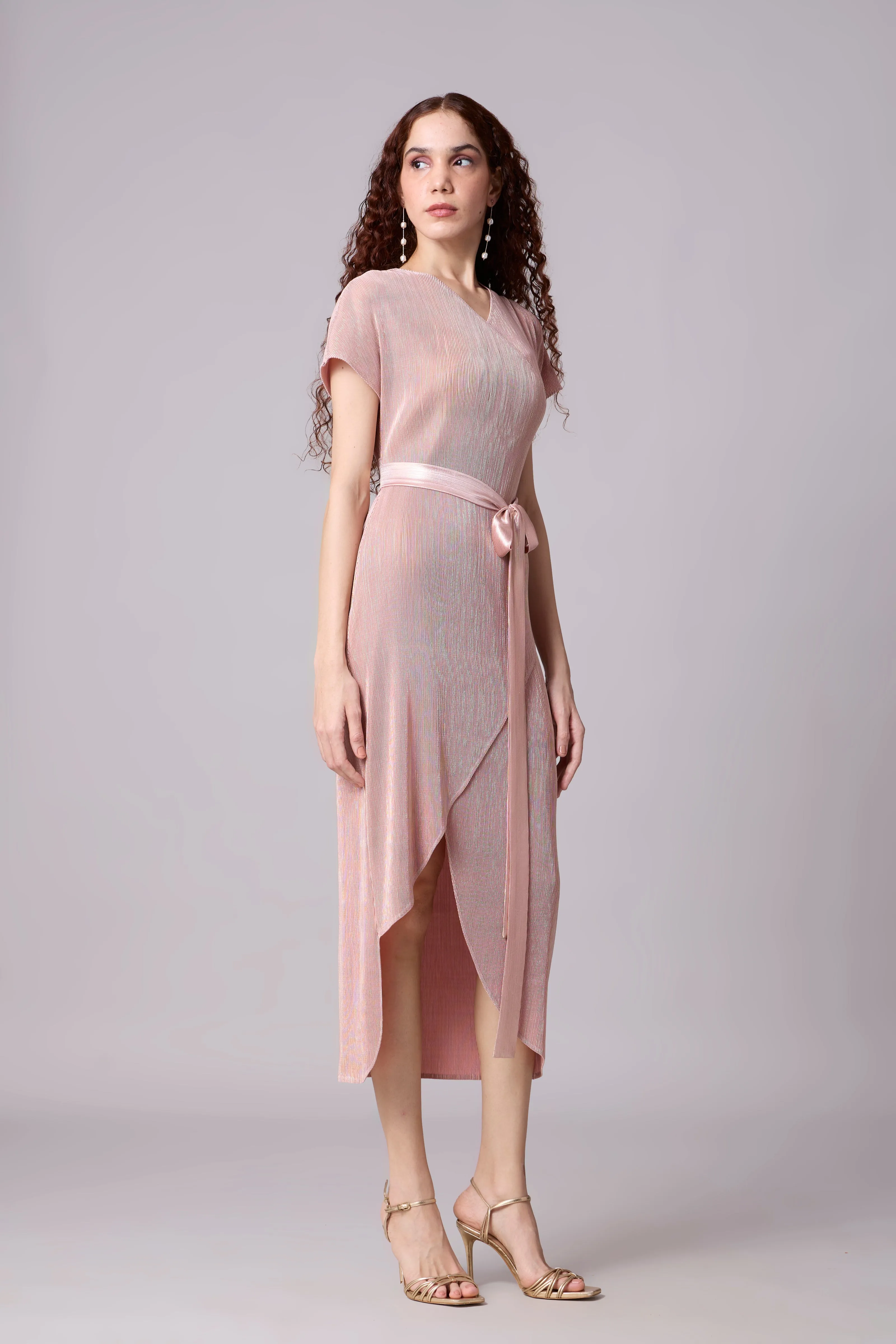 Delphi Overlap Dress - Pink & Gold