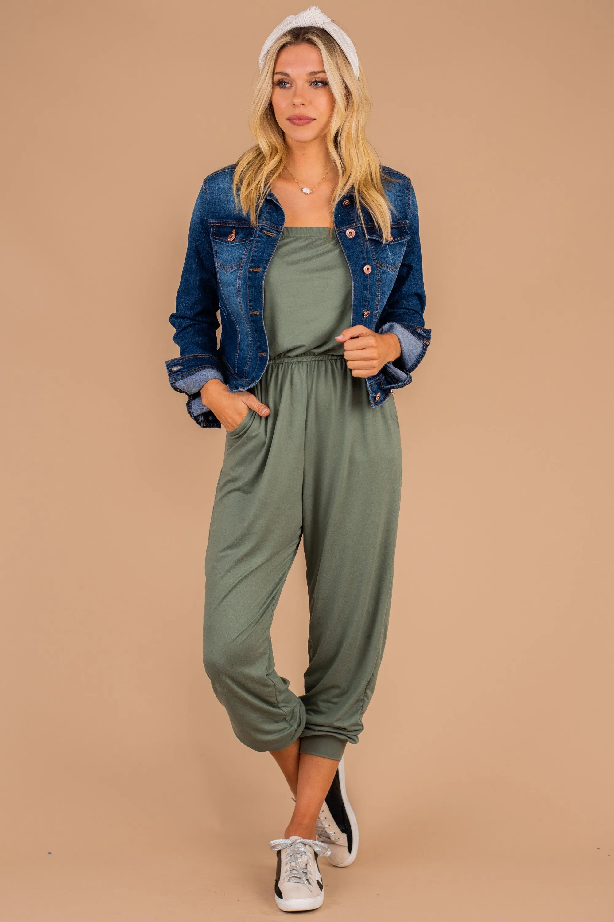 Express Your Passions Army Green Strapless Jumpsuit