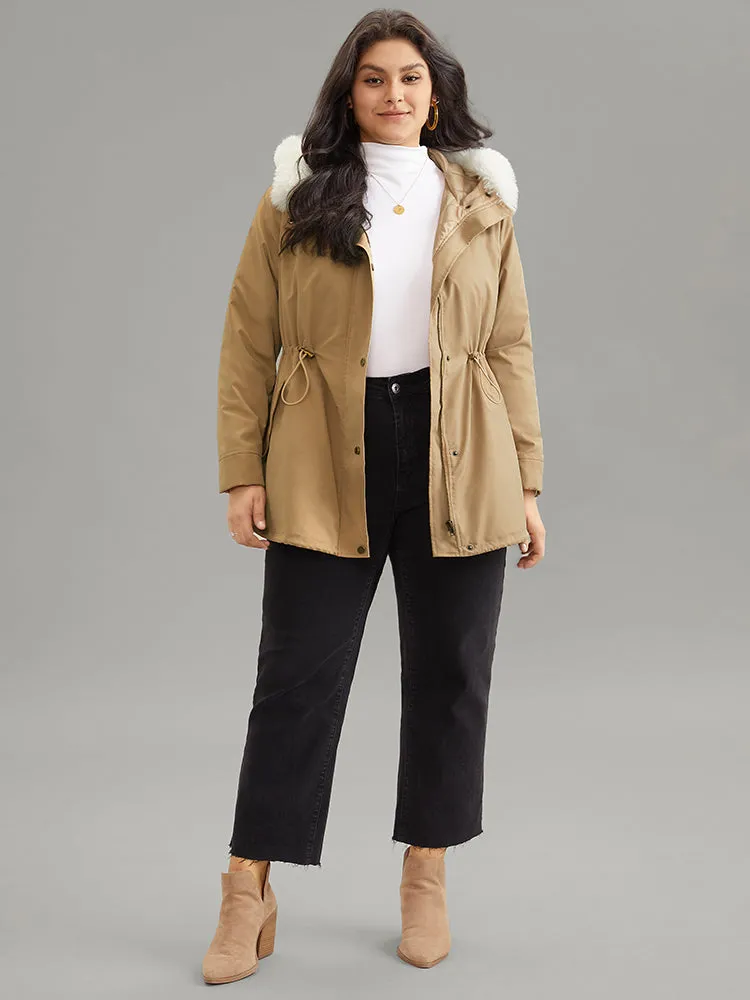 Fuzzy Trim Drawstring Pocket Cotton Jackets
