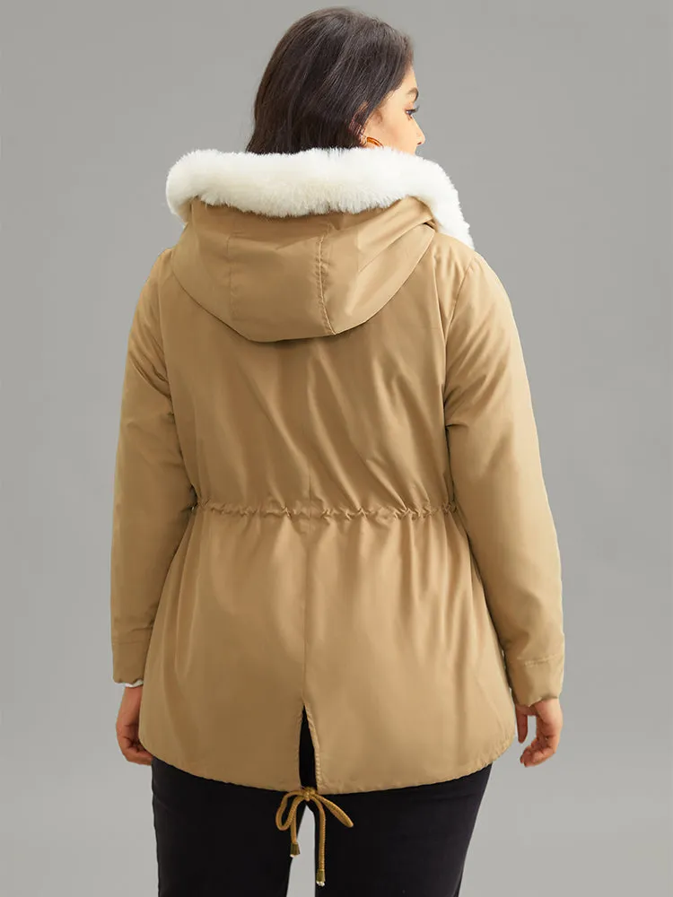 Fuzzy Trim Drawstring Pocket Cotton Jackets