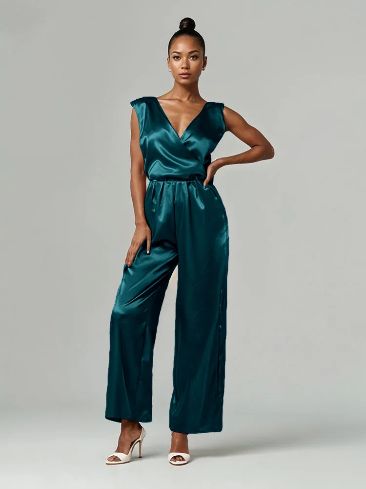 Jumpsuit/Pantsuit V-Neck Sleeveless Soft Satin Tie Mother Of The Bride Dress Pants Suits