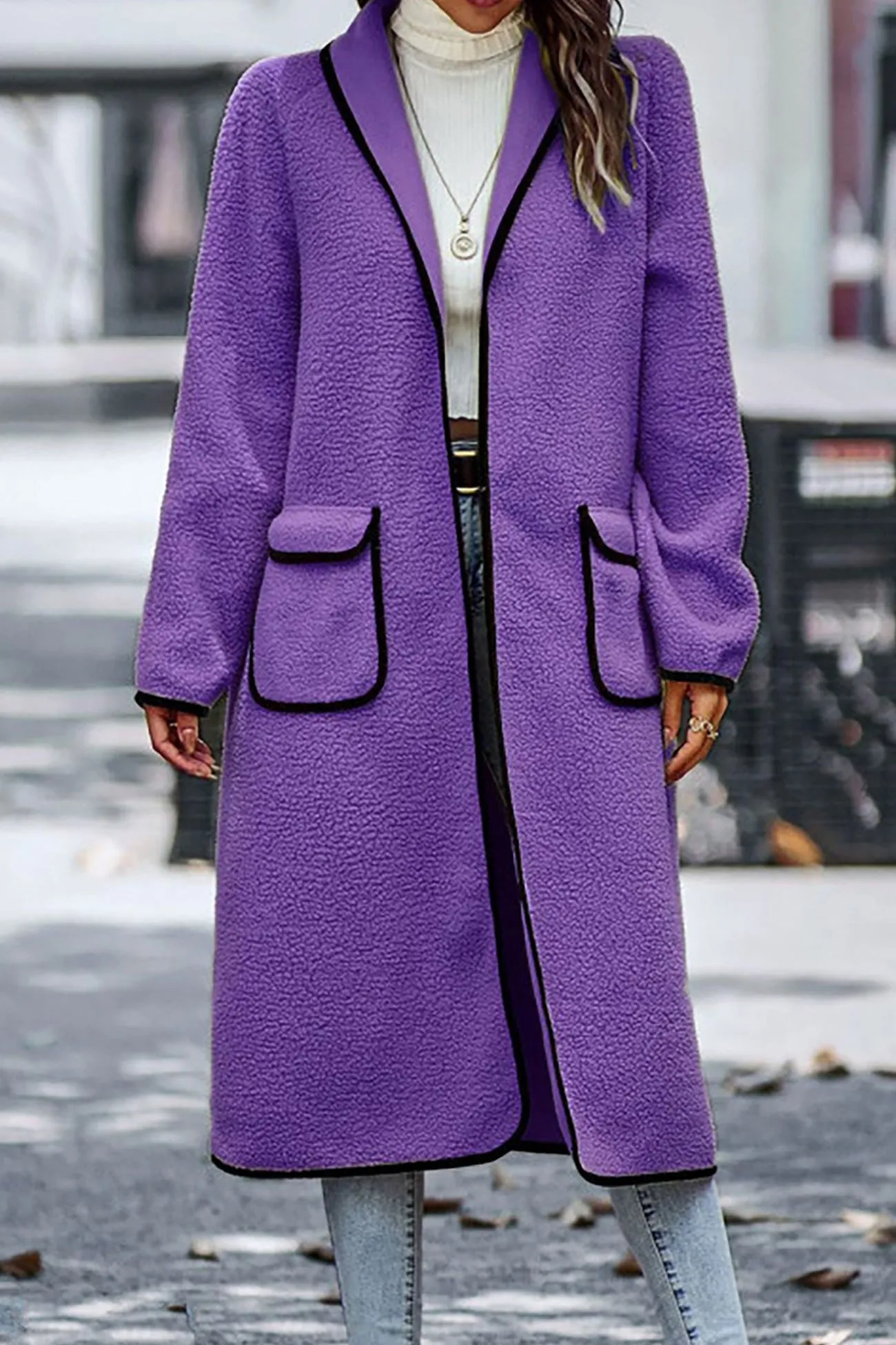 Lapel Pocketed Plush Cardigan