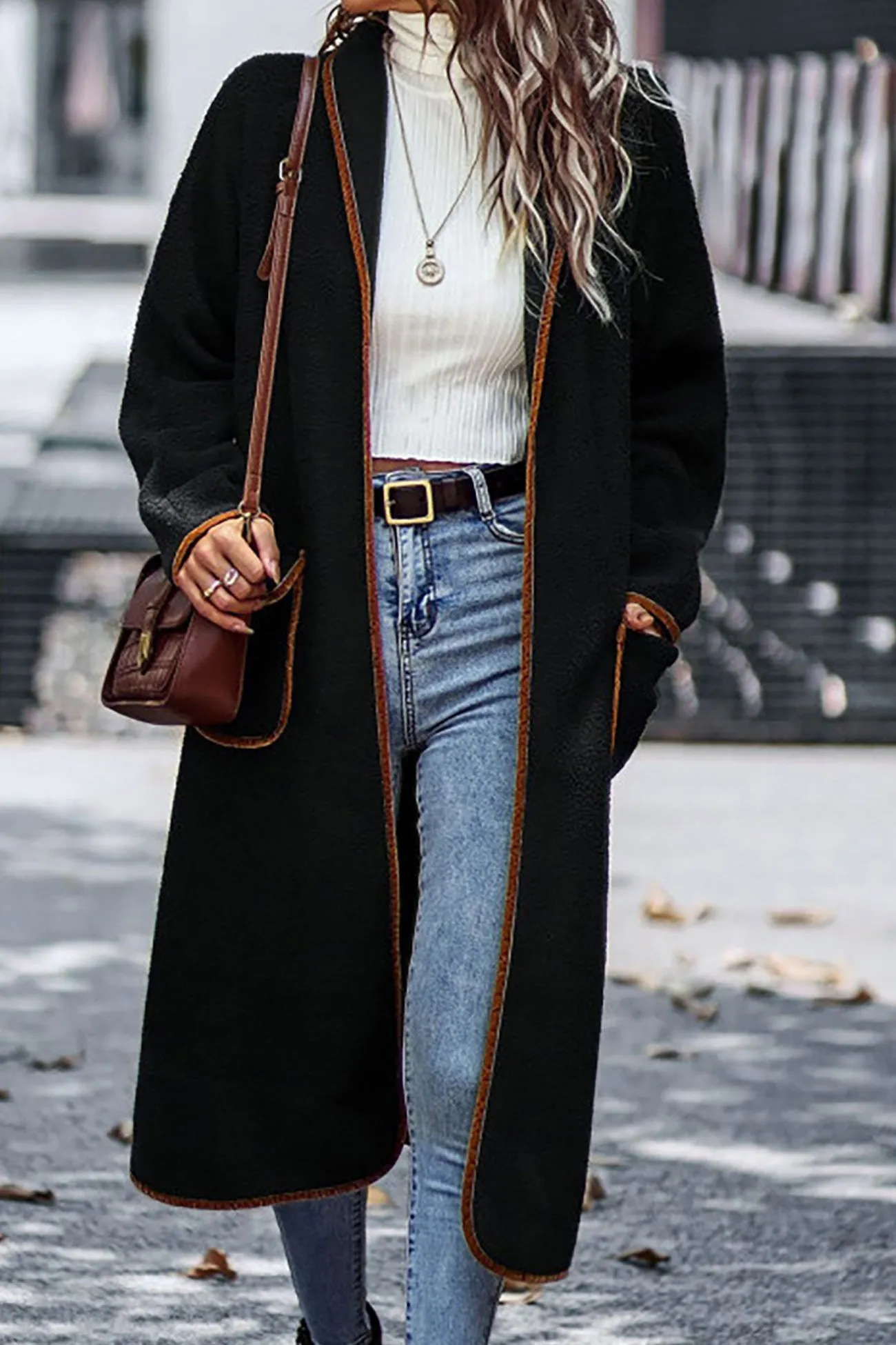 Lapel Pocketed Plush Cardigan