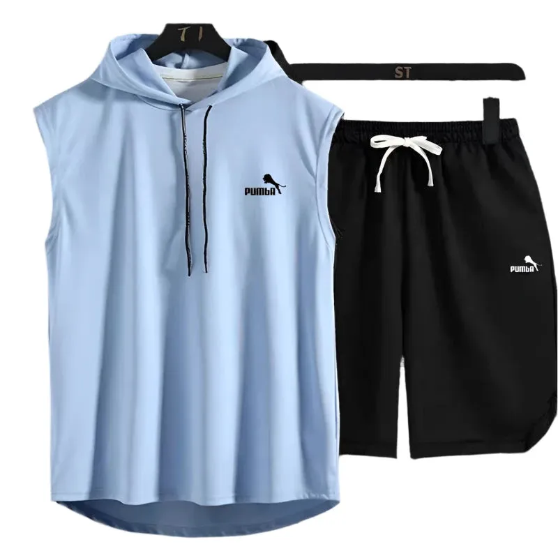 Men's Summer Two-Piece Casual T-Shirt and Shorts Set – Fashionable Hooded Short-Sleeve Tracksuit