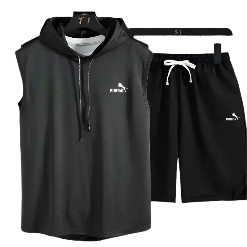 Men's Summer Two-Piece Casual T-Shirt and Shorts Set – Fashionable Hooded Short-Sleeve Tracksuit
