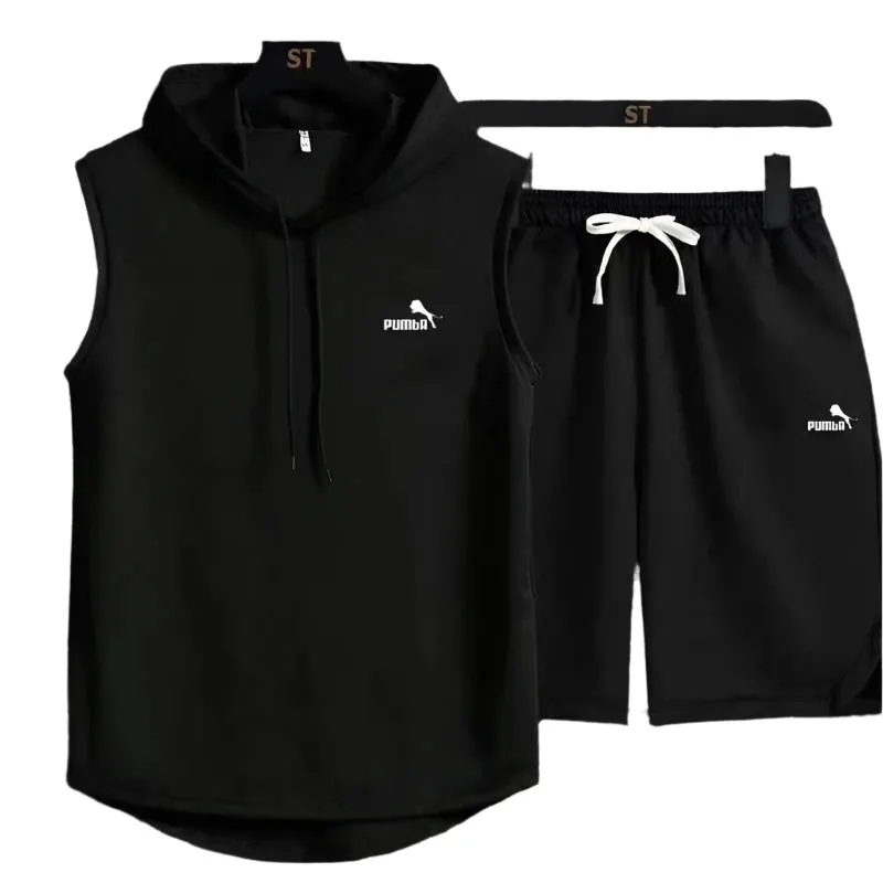 Men's Summer Two-Piece Casual T-Shirt and Shorts Set – Fashionable Hooded Short-Sleeve Tracksuit