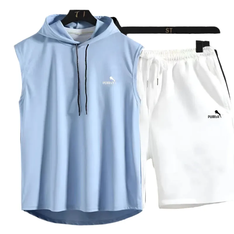 Men's Summer Two-Piece Casual T-Shirt and Shorts Set – Fashionable Hooded Short-Sleeve Tracksuit