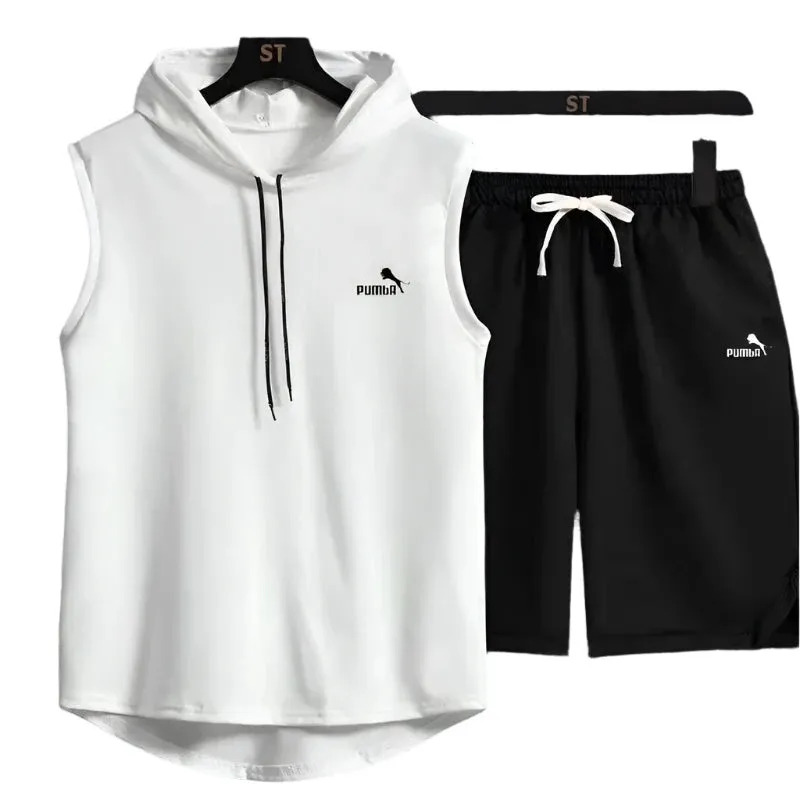 Men's Summer Two-Piece Casual T-Shirt and Shorts Set – Fashionable Hooded Short-Sleeve Tracksuit