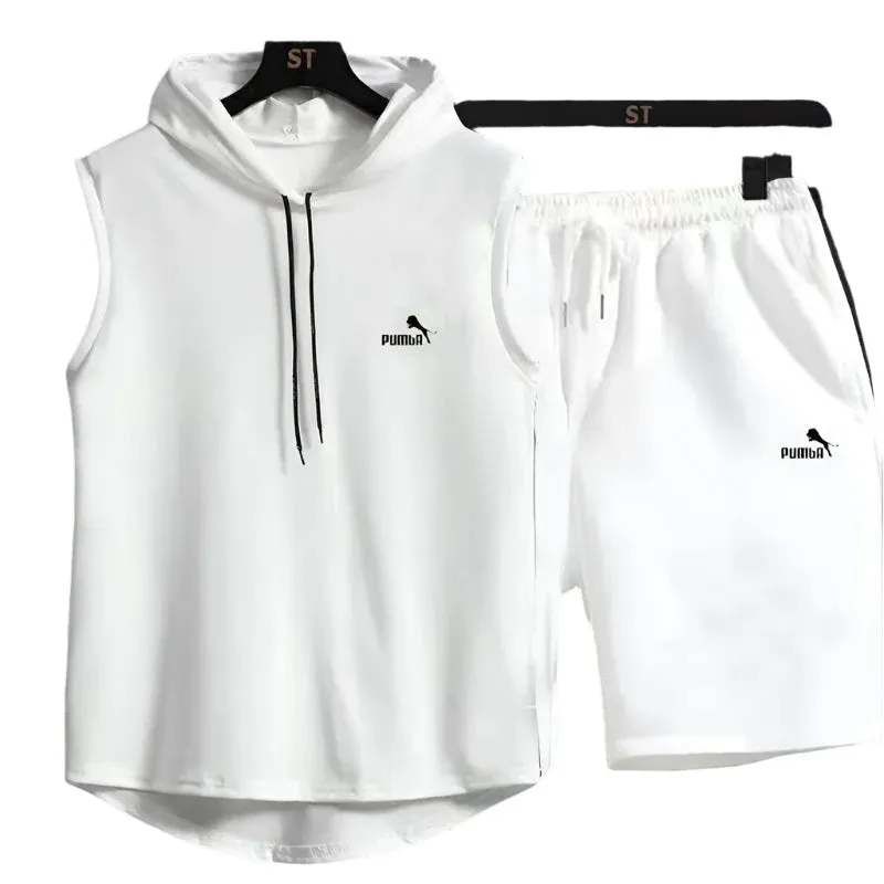 Men's Summer Two-Piece Casual T-Shirt and Shorts Set – Fashionable Hooded Short-Sleeve Tracksuit