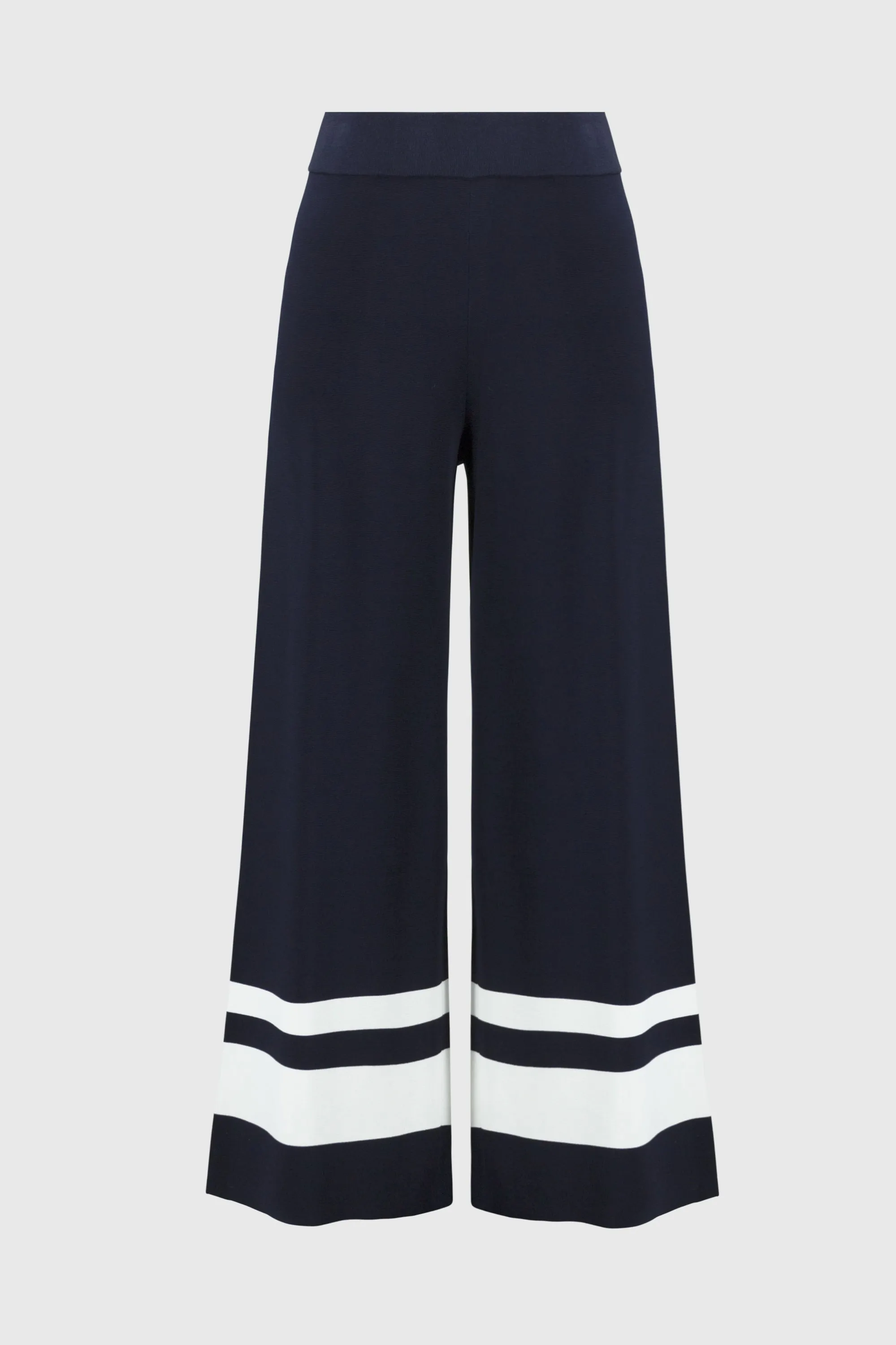 Midnight Blue & Vanilla Striped Casual Wide Leg Knit Pant Style 251945