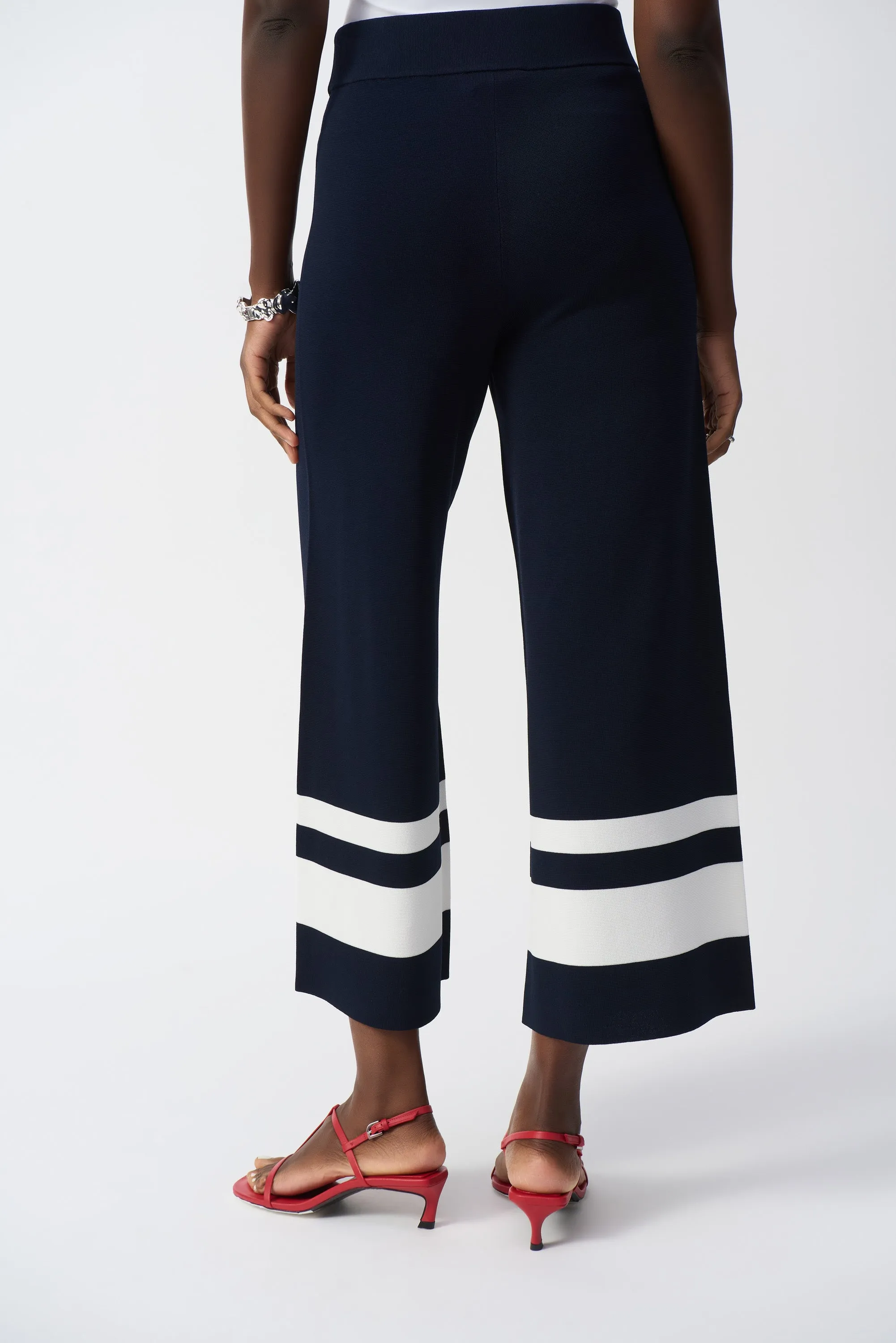 Midnight Blue & Vanilla Striped Casual Wide Leg Knit Pant Style 251945