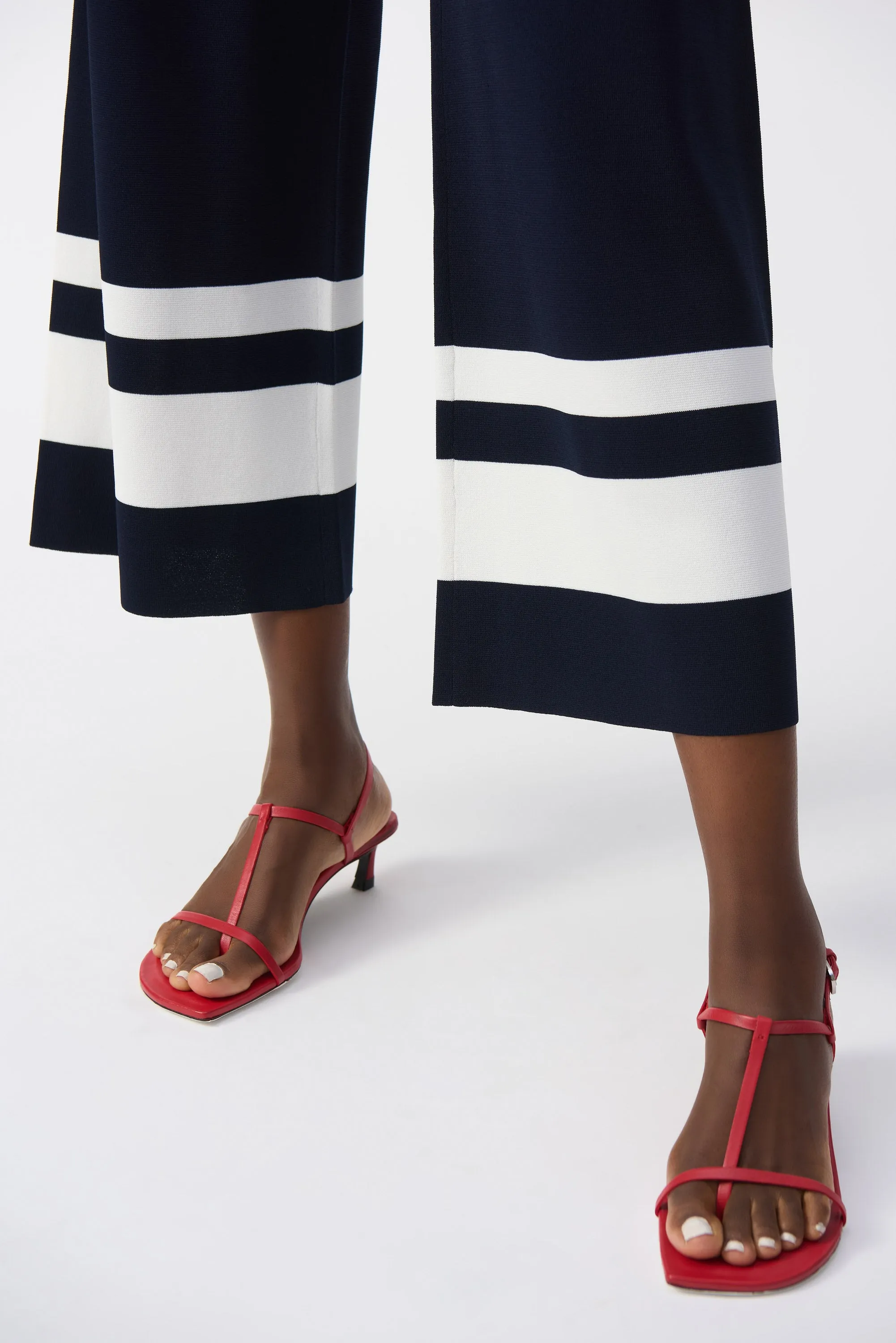 Midnight Blue & Vanilla Striped Casual Wide Leg Knit Pant Style 251945
