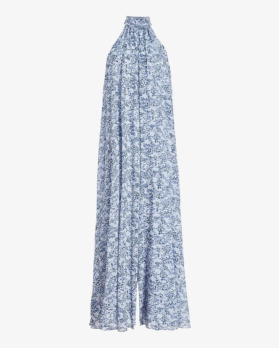 Paisley Mock Neck Shapeless Jumpsuit in Blue Print