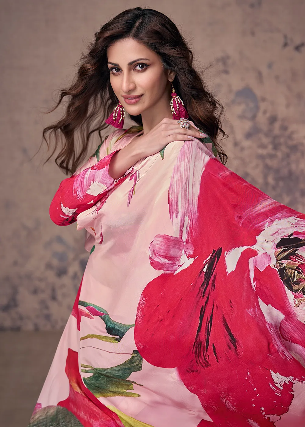 Pink Crepe Silk Jacket Style Indo Western Dress