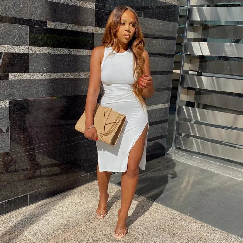 Purpdrank - Summer Sexy Bodycon Dresses For Women Sundress Black White Dress Ribbed Knitted Short Wrap Party Ladies Midi Dress
