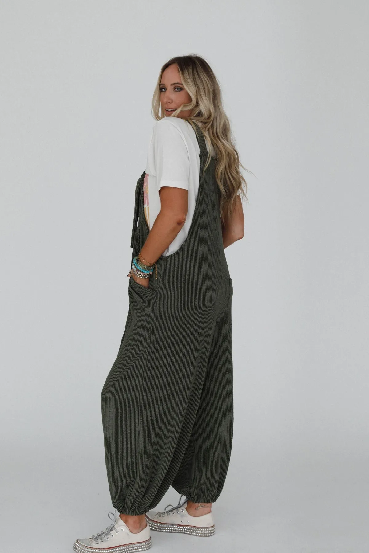 The Nest Tazzlynn Textured Jumpsuit - Olive