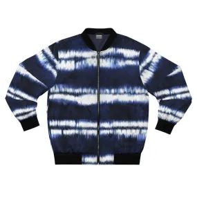 White Lines on Blue Men's Bomber Jacket (AOP)