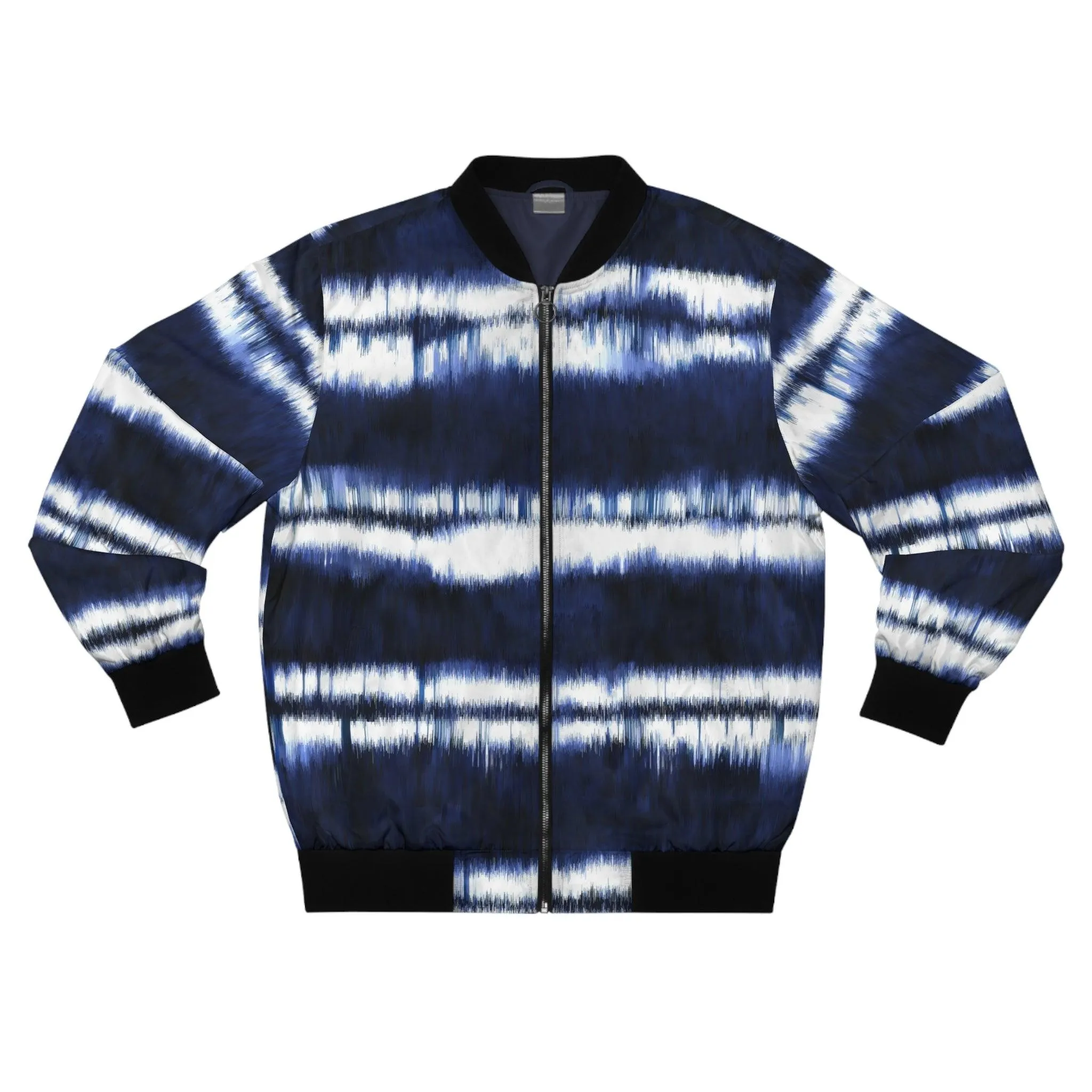 White Lines on Blue Men's Bomber Jacket (AOP)