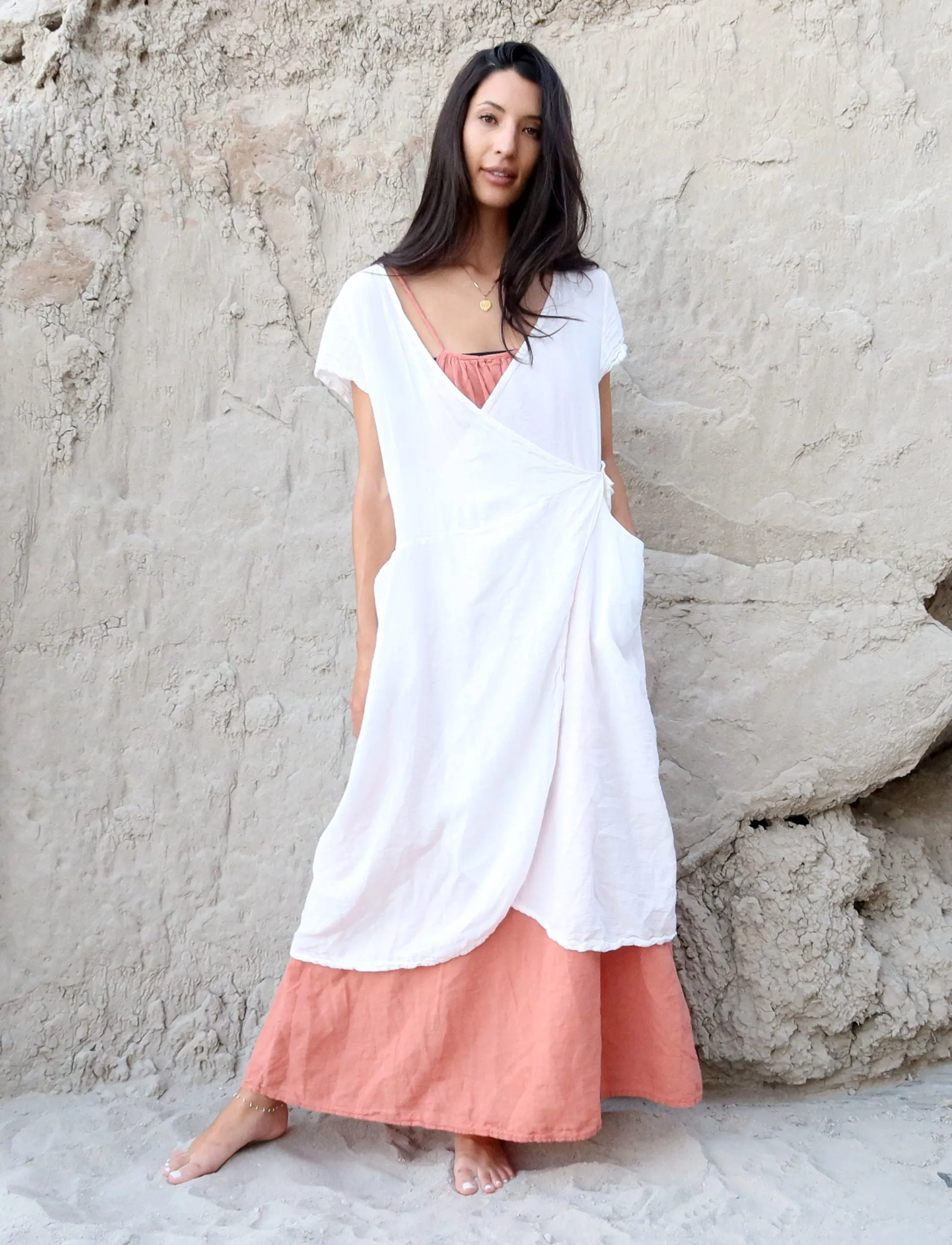 Wrap Origami Below Knee Dress